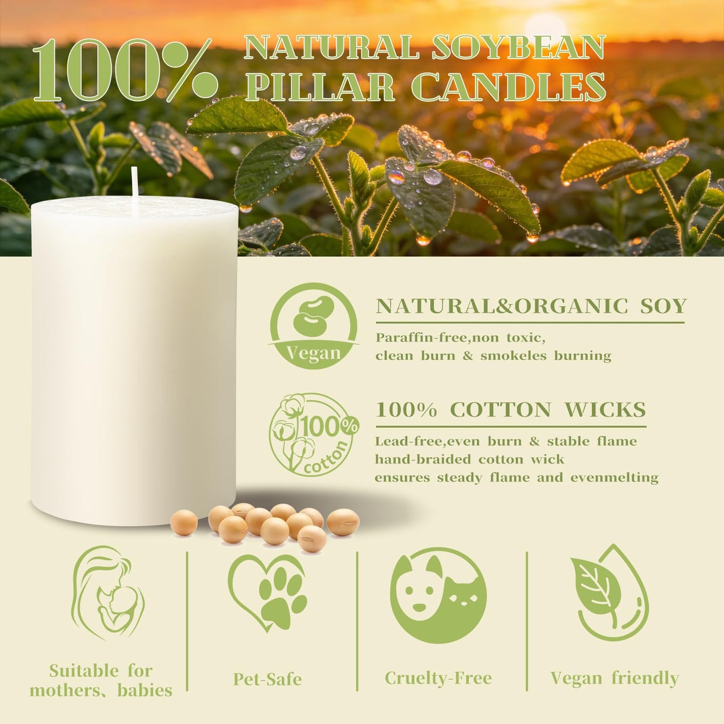 4 Pack Soy Wax White Pillar Candles,56H Long Lasting Burning,Natural Soybean Hand-Poured Pillar Candles,Smokeless,Non Toxic,Unscented for Dinner Table Centerpieces,Spa,Meditation & Wellness-2.8x4in