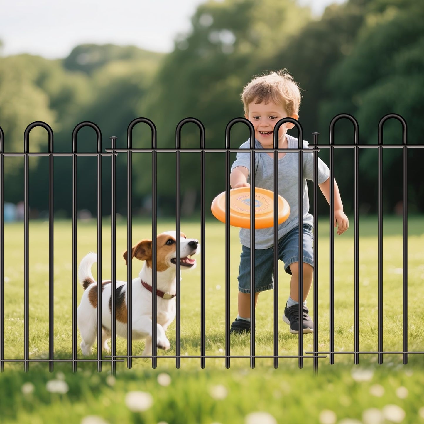 Metal Decorative Garden Fence, 32" High x 26" Wide (9 Panels + 1 Gate) Total Length 21.6 ft, No Dig Dog Fence Outdoor for Yard, Rustproof Animal Barrier Fencing, Garden Edging Border for Yard