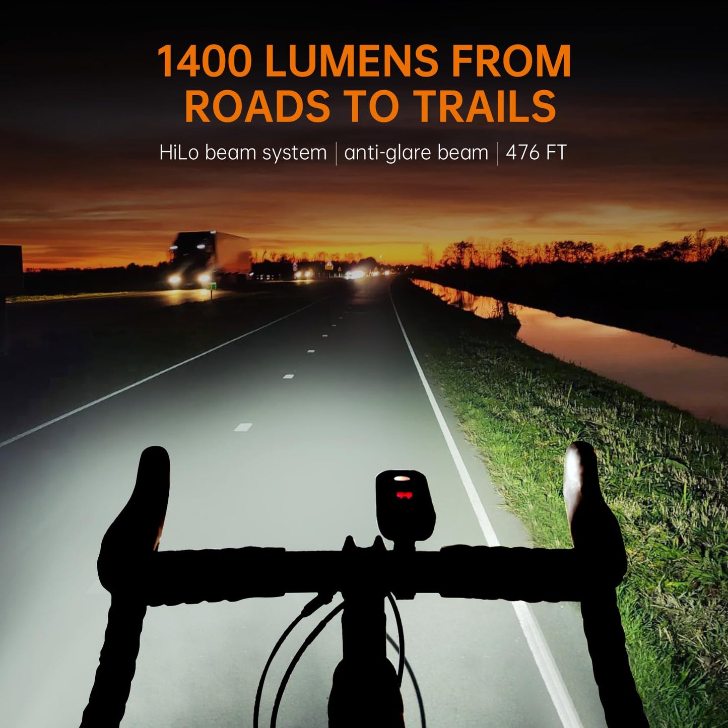 RAVEMEN PR1400 Rechargeable Bike Light, 1400 Lumens Light for Bike with Dual Lens, LED Display, IPX8 Waterproof Bike Front Light for Mountain Biking, Night Riding