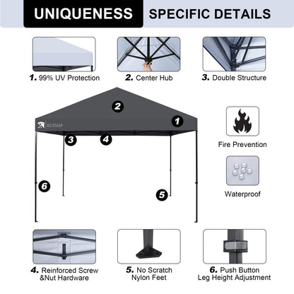 KUZNAP 12’x12’ Pop up Canopy Tent Patented EZ Set up Instant Outdoor Canopy with Wheeled Carry Bag Bonus 4 Weight Sandbags, 8 Stakes and 4 Ropes， Grey