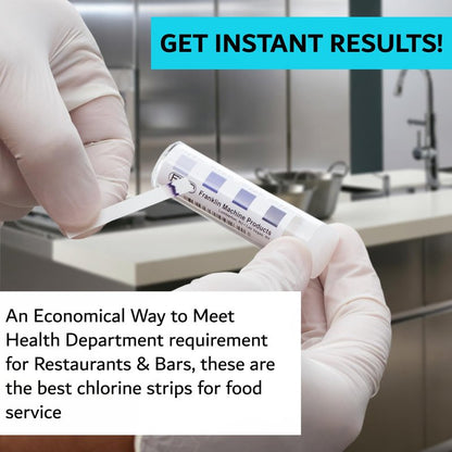 Chlorine Test Strips for Restaurants and Food Services, 1 x Vial of 100 Sanitizer Test Strips for Kitchens, 0-200 ppm Testing Kit for Sanitizing Solution, Precise Bleach Testing Kit by FryOilSaver Co.