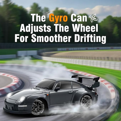 ACAMMZAR RC Drift Car Pro Upgraded with Gyro 1:24 Full Proportional Remote Control Car 25KM/H 4WD High Speed RC Cars with Lights Extra Racing Tires Vehicle for Adults Kids Boys Girls Gray