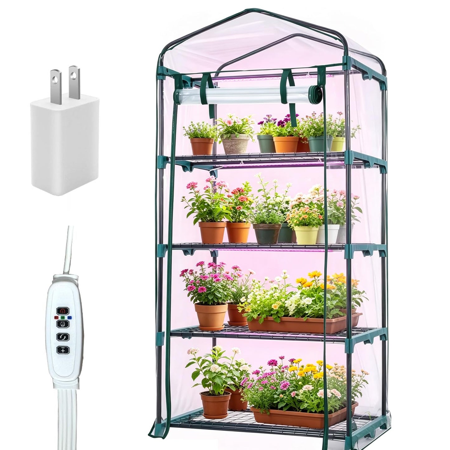 ArtBeek Mini Green House Covers, Portable Plastic Greenhouses with Heavy Duty Transparent PVC with Plant Growing Lights (4_Tier)
