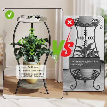 VYUOL Plant Stand Indoor, 2 Tier Round Tall Plant Stand, Flower Pot Stand, Plant Shelf Rack, Corner Plant Stand for Planter Garden Balcony Patio Living Room, Grey