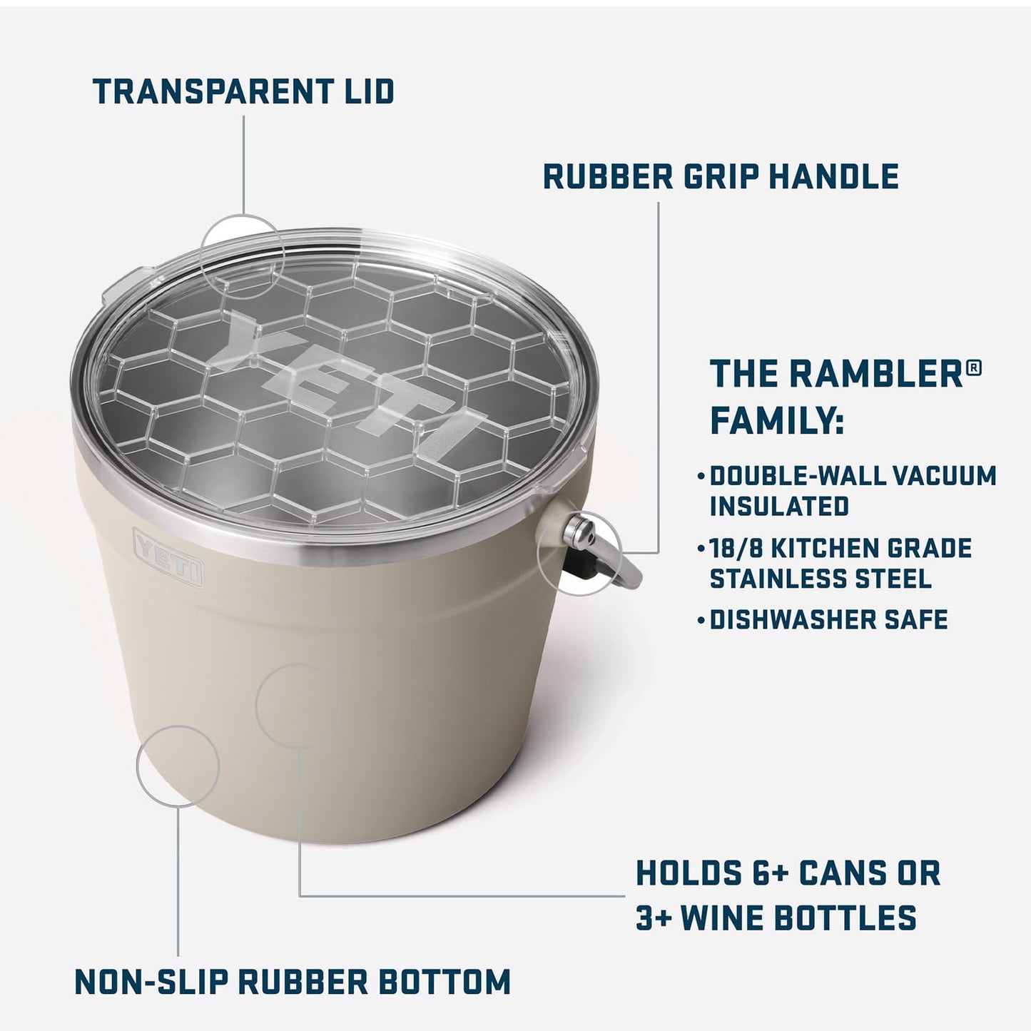 YETI Rambler Beverage Bucket, Double-Wall Vacuum Insulated Ice Bucket with Lid, Cape Taupe