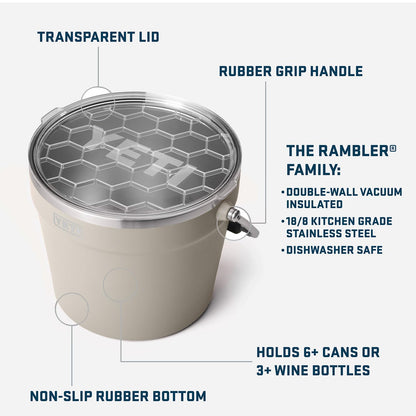 YETI Rambler Beverage Bucket, Double-Wall Vacuum Insulated Ice Bucket with Lid, Cape Taupe