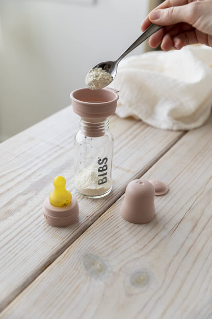 BIBS Baby Glass Bottle Complete Set 110 ml | BPA Free Natural Rubber | Made in Denmark | Ivory