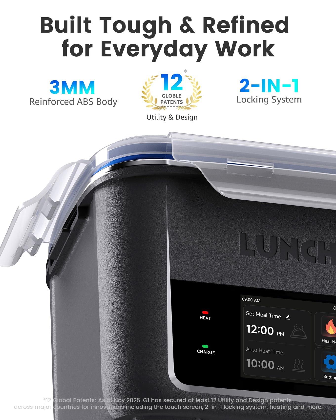LUNCHGO® G1 Cordless Electric Heated Lunch Box, Battery Powered Self Heating Lunch Box, 5-Cup Capacity, 250°F Max, Scheduled Heating, Rechargeable Food Warmer for Work, Travel & Outdoor Use