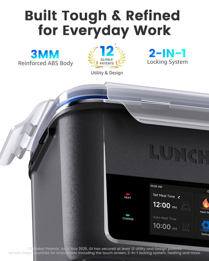 LUNCHGO® G1 Cordless Electric Heated Lunch Box, Battery Powered Self Heating Lunch Box, 5-Cup Capacity, 250°F Max, Scheduled Heating, Rechargeable Food Warmer for Work, Travel & Outdoor Use