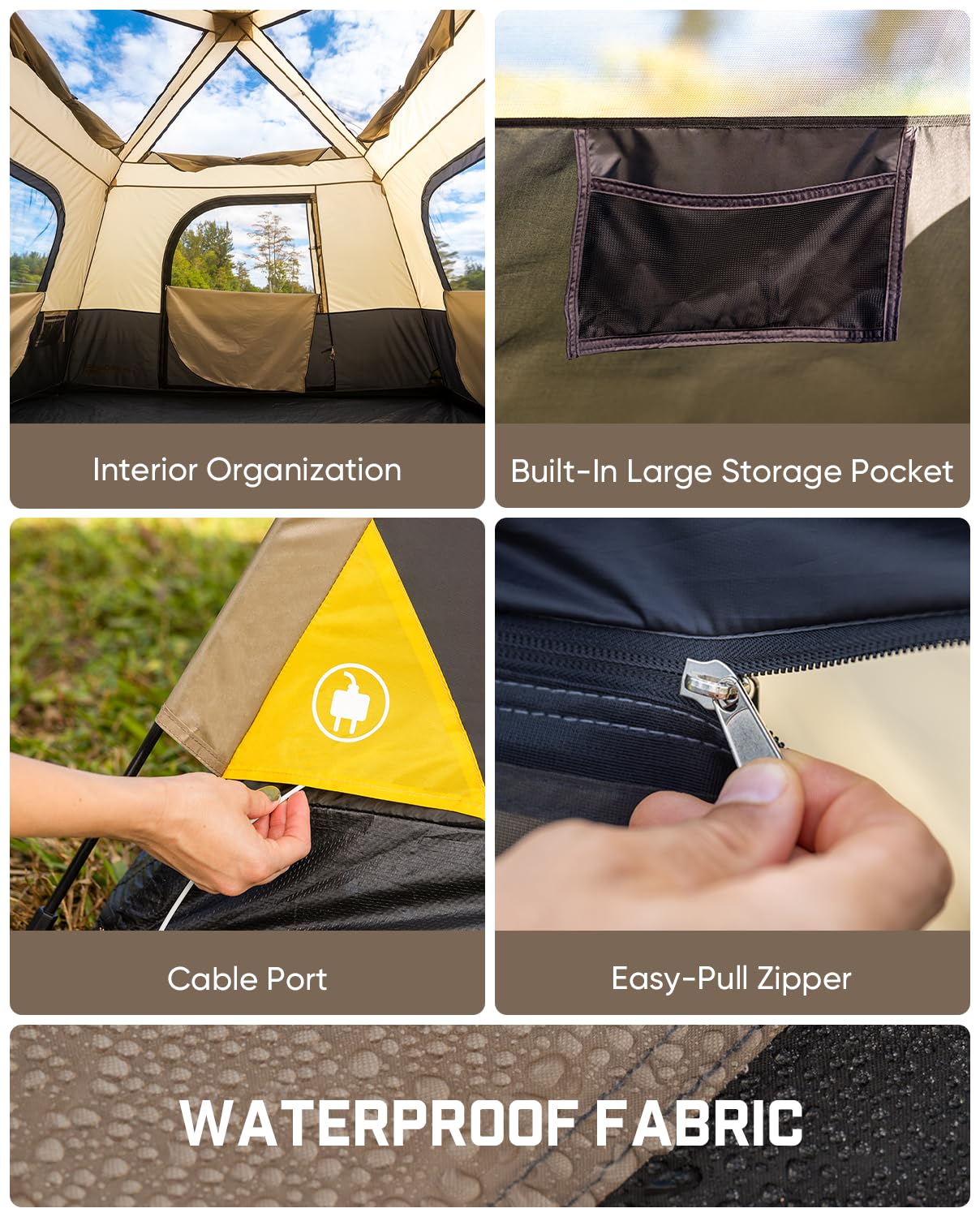 FanttikOutdoor Beta C6 Apex SUV Tent 6 Person Instant Cabin Car Tent Setup in 60 Seconds with Rainfly & Windproof Portable with Carry Bag for Family Camping, Upgraded Ventilation, Khaki