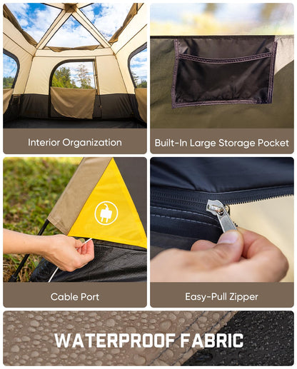 FanttikOutdoor Beta C6 Apex SUV Tent 6 Person Instant Cabin Car Tent Setup in 60 Seconds with Rainfly & Windproof Portable with Carry Bag for Family Camping, Upgraded Ventilation, Khaki