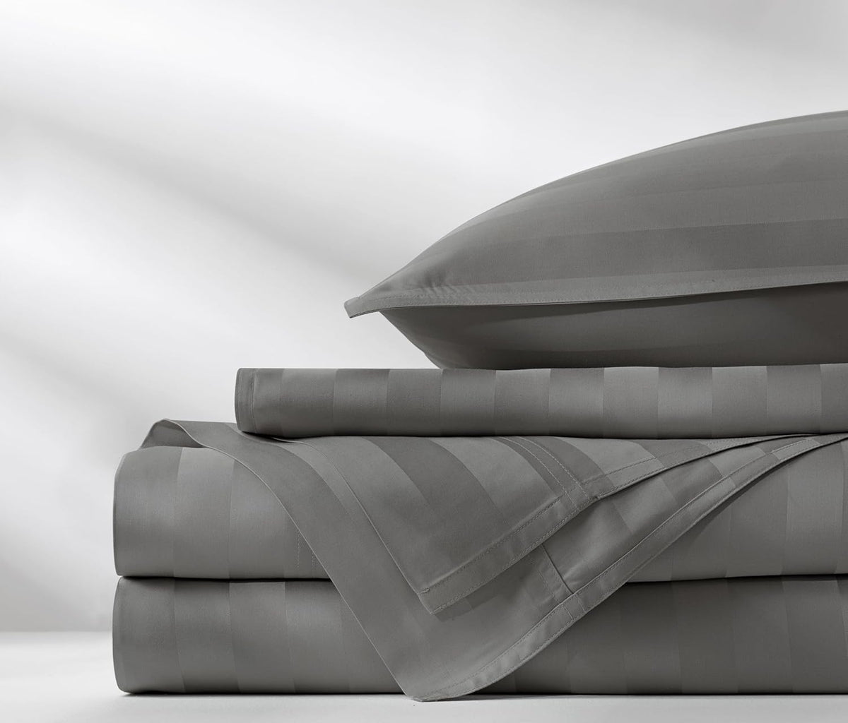 Pure Bamboo Queen Sheets - Luxuriously Soft 100% Organic Viscose Bed Sheet Set | Cooling Jacquard Stone