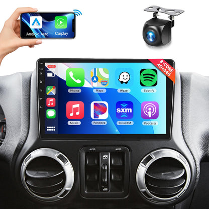 8 Core 4G+64G Car Radio for Jeep Wrangler JK Compass Grand Cherokee Dodge Ram, 10.1 Inch Touch Screen with Wireless Carplay/Android Auto/GPS/Backup Camera