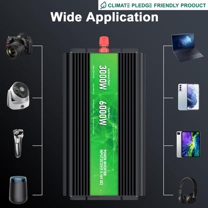3000W Power Inverter 12V DC to 110V/120V AC Converter, 6000W Peak, LCD Display & Remote Control, Dual AC Outlets & 3.4A USB Port for RV, Truck, Solar System, Emergency Backup, Camping & Off-Grid Power