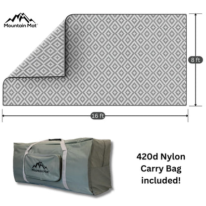 Mountain Mat Earth-Friendly RV Patio Mat Size 8' x 16' for Campers, Campsites - Premium 5 mm Thick Heavy Duty, Waterproof, Reversible Rugs Recycled Polypropylene, with Carry Bag (8' x 16', Grey)