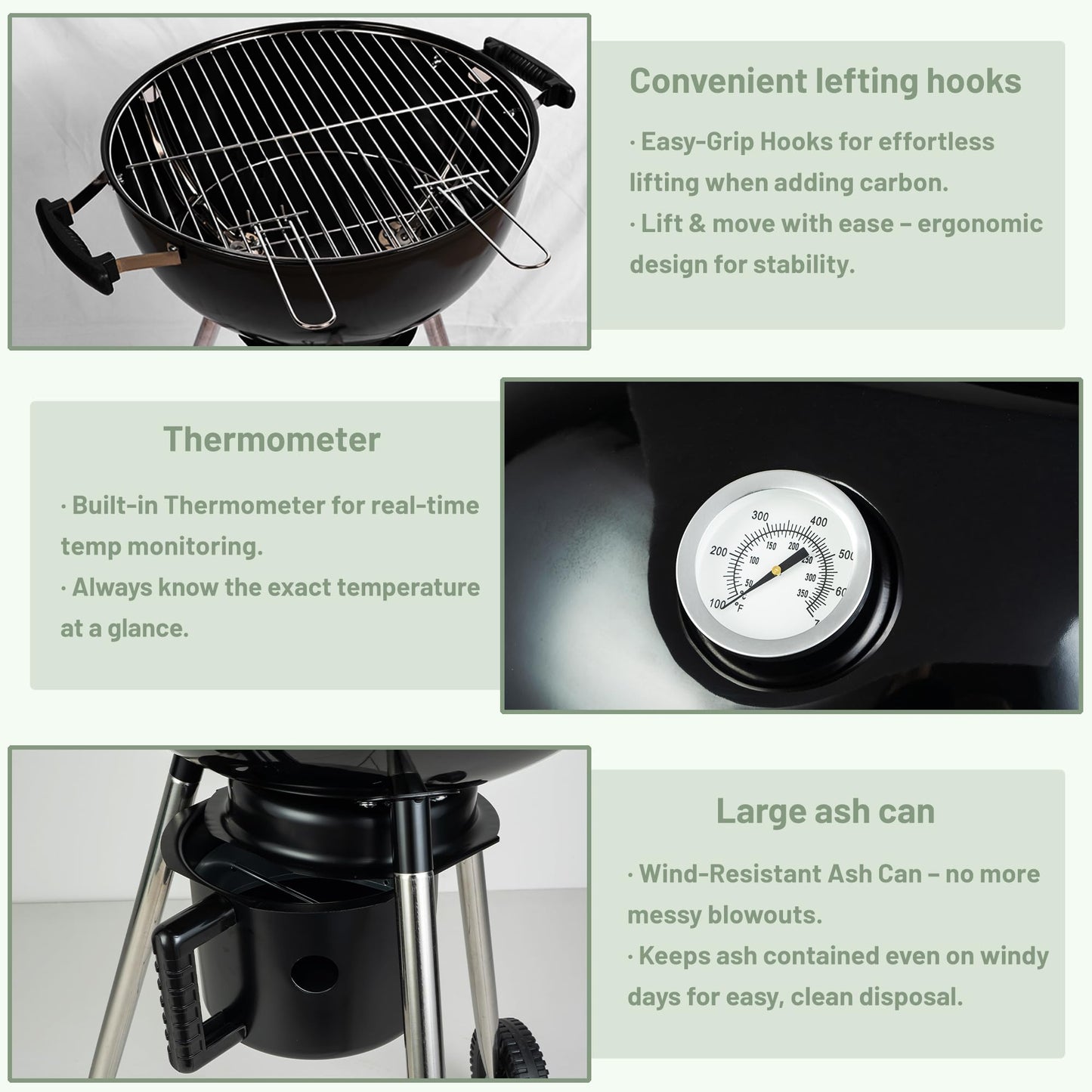 18-Inch Kettle Charcoal Grill with Cover & Wheels, Beginner-Friendly BBQ Grill for Backyard, Patio & Family Cookouts, Easy-to-Use Outdoor Charcoal Grill with Ash Catcher