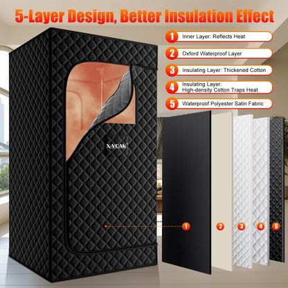 X-Vcak Portable Steam Sauna Tent for Home, Steam Sauna for Home with Steamer, 9 Temp Levels & 99 Min Timer, 5-Layer Waterproof Insulated, Folding Chair