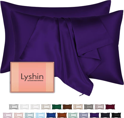 Skiennix Silk Pillowcases - 2 Pack Queen Size with Hidden Zipper | Mulberry Silk for Hair & Skin - Purple