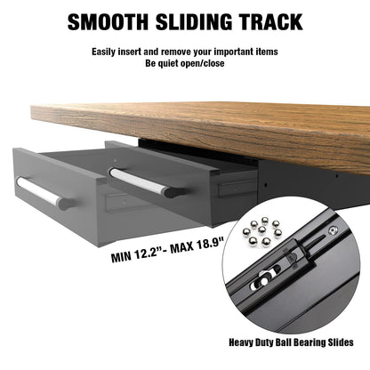 UNITEDPOWER Under Desk Drawer Storage, Pull-Out Office Hidden Counter Drawer, Metal Sliding Organizer Mount Below Table, Optional Bracket Height, Black