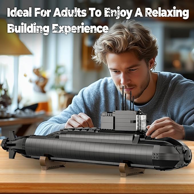 Strategic Nuclear Submarine Toy Building Blocks Set for Adult Kids WW2 Historical Military Battleship Model Kit with Light Home Office Decor Collection Gift for Men Boys Teens 14 16+ (1498cs)