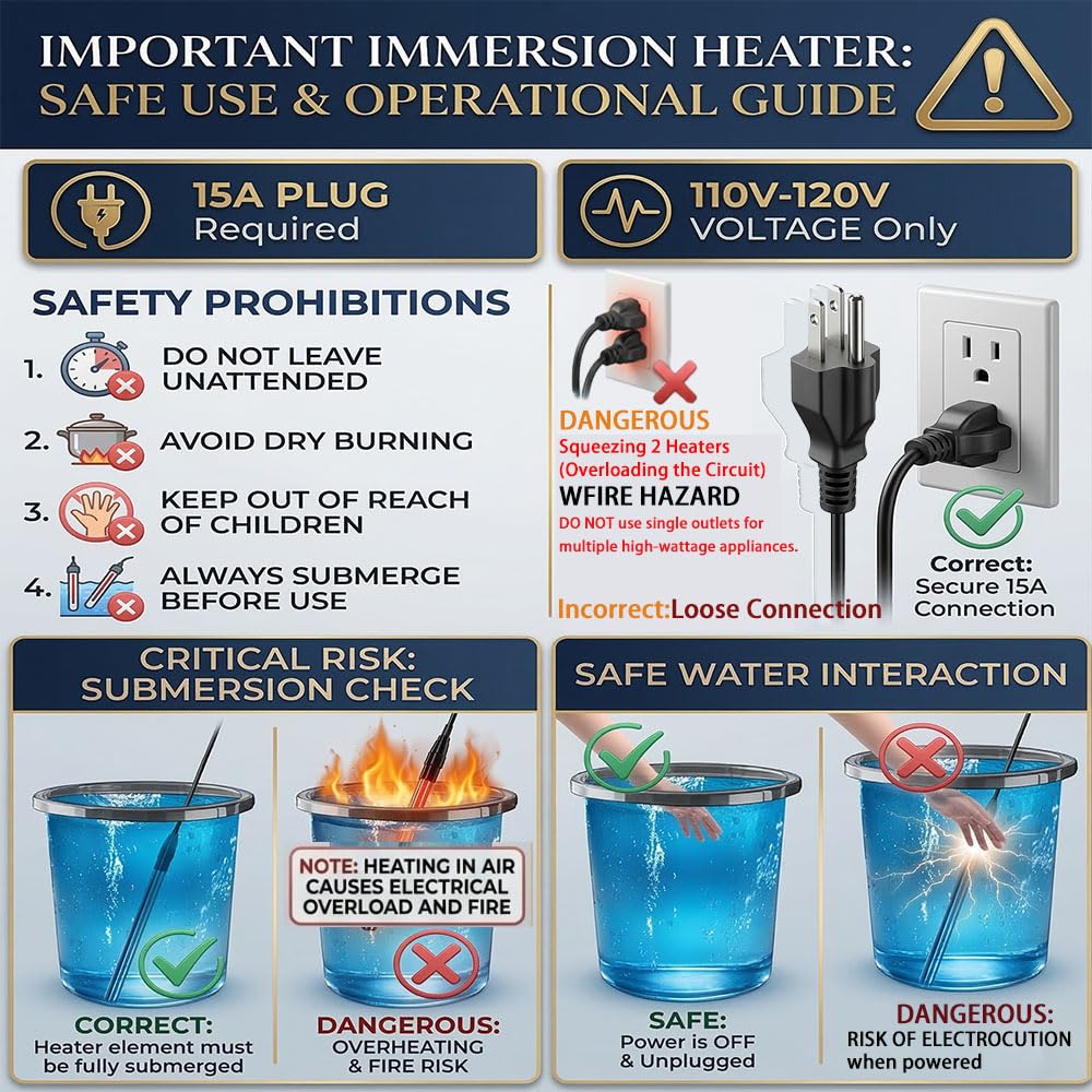 1800W Portable Hot Tub Heater, Immersion Water Heater with Thermostat, Submersible baptismal Heater for Inflatable Pools, Bathtub, Spa, and Cold Plunge, Fast Heating Bucket Heater