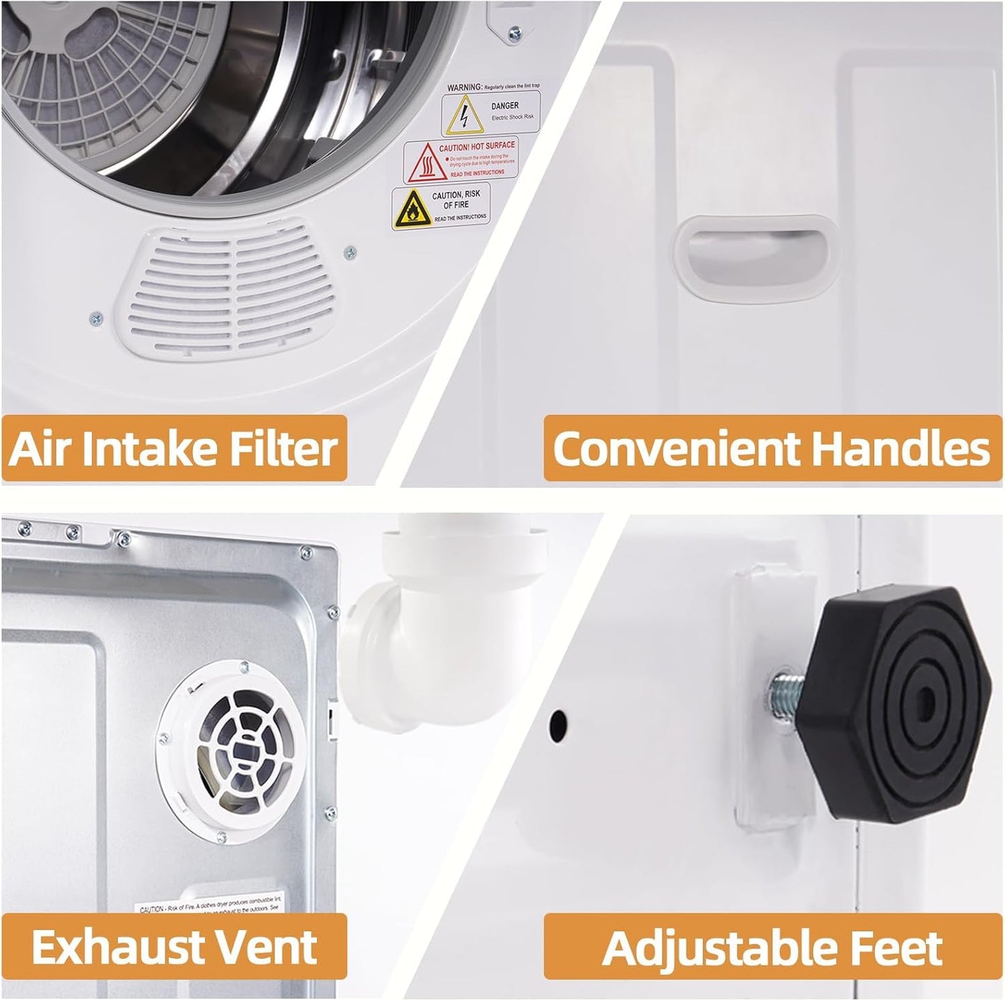 SUSTAINOVA Portable Dryer 1.5 cu. ft., 850W Powerful Clothes Dryer Compact Electric Dryer with Stainless Steel Tub, Electric Machine for Small Space, Apartments, Hostels, RVs - White