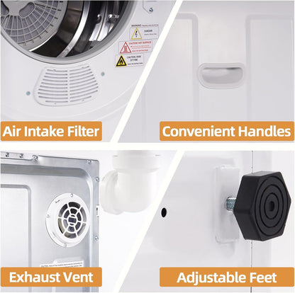 SUSTAINOVA Portable Dryer 1.5 cu. ft., 850W Powerful Clothes Dryer Compact Electric Dryer with Stainless Steel Tub, Electric Machine for Small Space, Apartments, Hostels, RVs - White