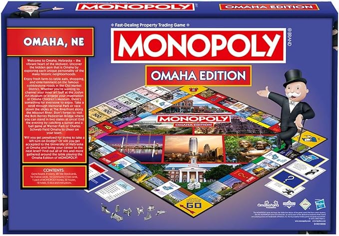 Monopoly Board Game Omaha NE Edition : 2-6 Players Family Board Games for Kids and Adults Board Games for Kids 8 and up for Kids and Adults Ideal for Game Night