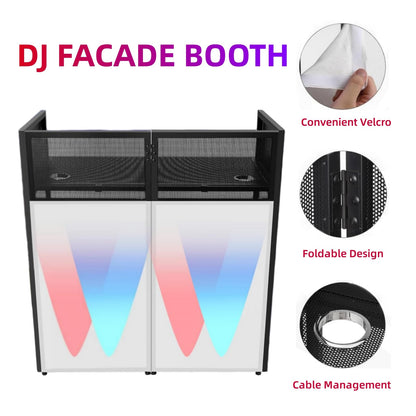 COZONY Portable DJ Facade Booth, 40"L x 20"W x 43.2"H, Black Metal Frame DJ Table with Adjustable Feet