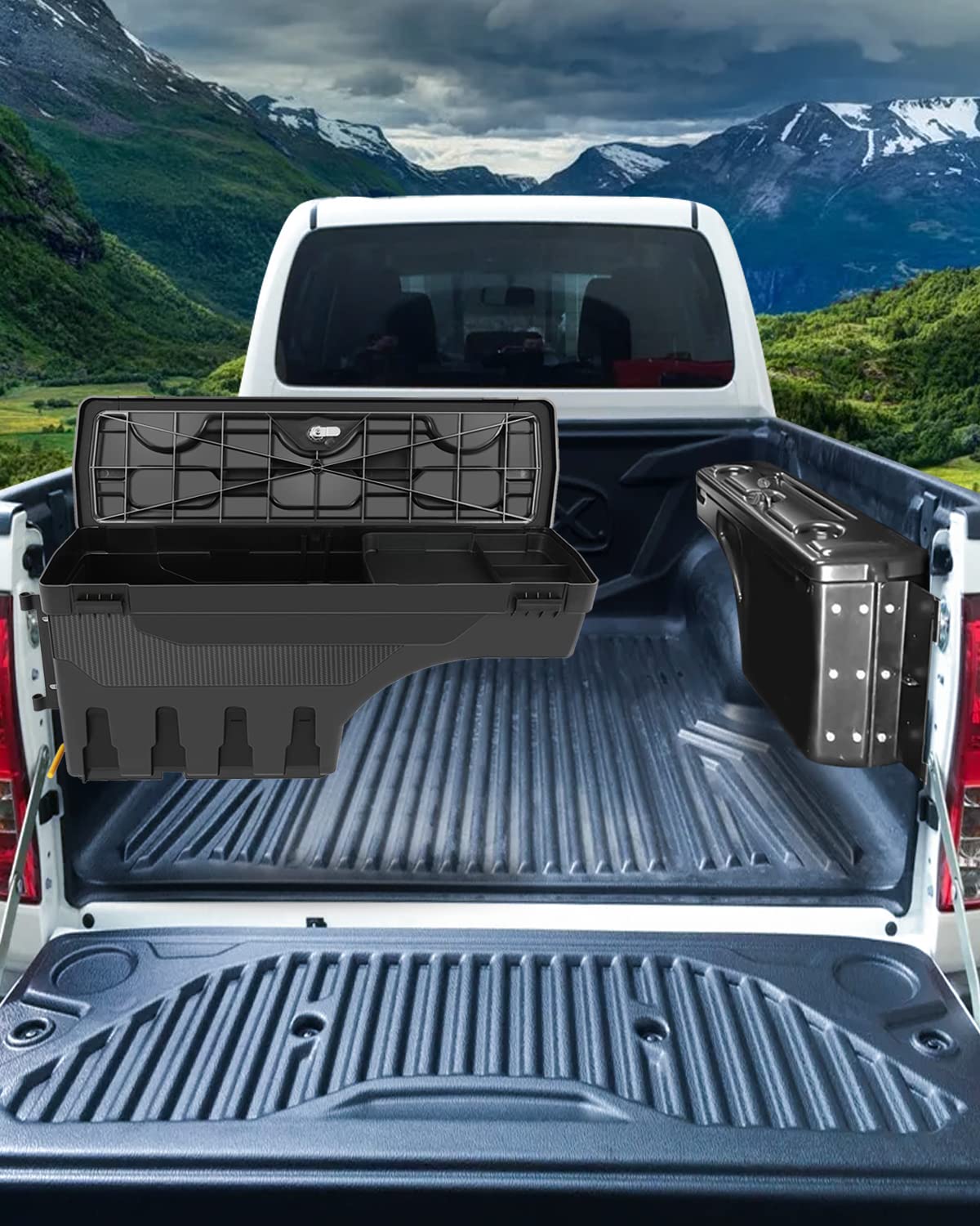 SCITOO Truck Bed Tool Box for Dodge Ram 1500/2500 / 3500 2002-2018 Left Driver Side,Multi-Compartment Dividers Organized Storage,Heavy Duty & No-Drill Installation