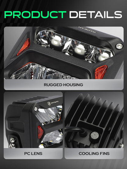 YHTAUTO 4 Inch LED Light Bars w/Wiring Harness & Light Cover, 60W, 7200LM, 5700K, Driving 10x25° Beam Off Road Camper Pod Light for Truck SUV ATV UTV Golf Cart Tractor Van Boat IP67 Waterproof Lamp
