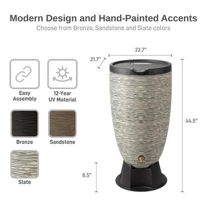 RTS Home Accents 50-Gallon Newport Rain Barrel with Stand and Removable Lid, Slate Color
