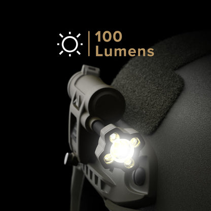 Princeton Tec Charge X Tactical Helmet Light – 100 Lumens, RGB + IR LEDs, Dual-Fuel CR123 or AA, Flexible Boom, IPX8 Waterproof, Programmable Output, Rail/Headstrap Mountable, Olive Drab