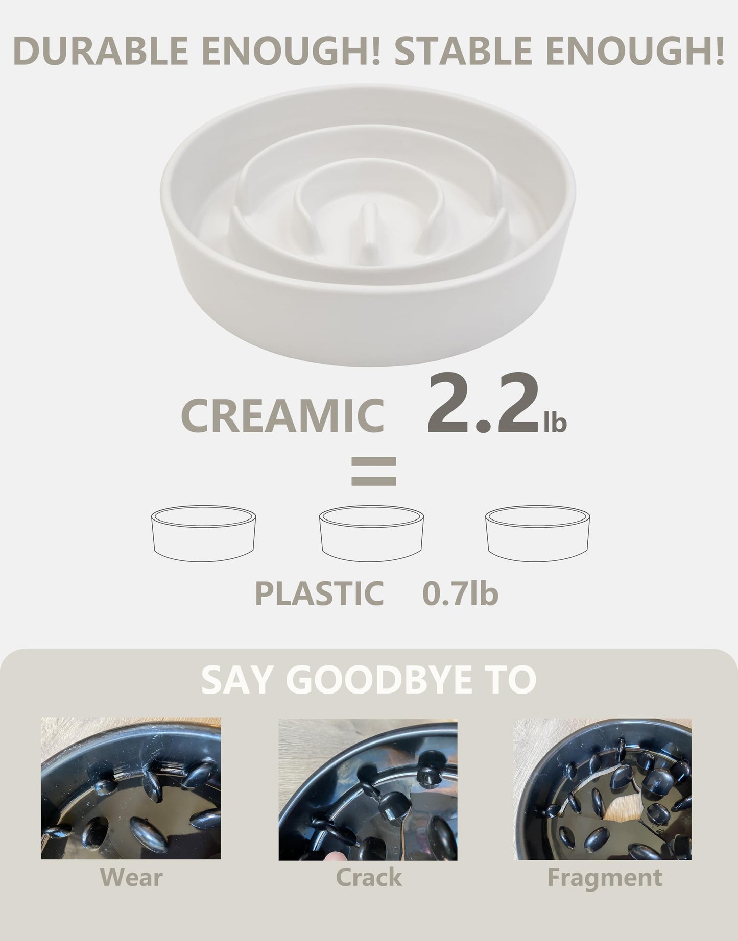 MOPANG Ceramic Slow Feeder Dog Bowls, 2.0 Cups Slow Feeder for Medium and Large Dogs, Puzzle Maze Bowl to Slow Down Eating, 30oz, 8in, White