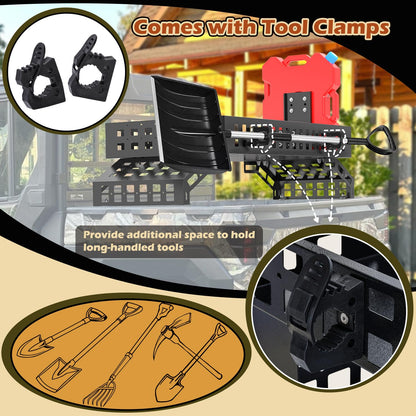 TOPOWN UTV Overbed Cargo Rack with Adjustable Mounting Brackets Accommodate Bed Rail Widths from 39.7”-56.3”(Inside Width), Molle Panel Sides UTV Bed Racks with Tool Clamps and Gas Can Mount