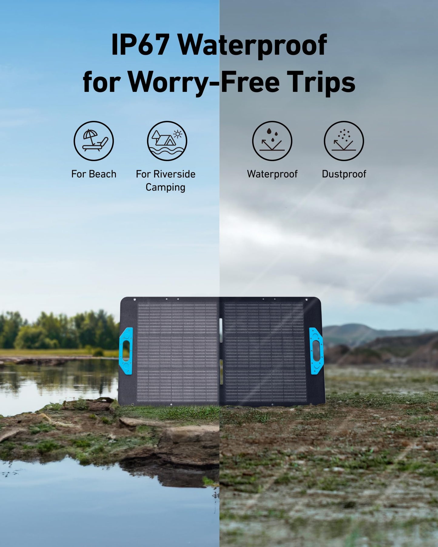 Anker SOLIX PS100 Solar Panel with Adjustable Kickstand, 100W Foldable Portable Solar Charger, IP67 Waterproof, 23% Higher Energy Conversion Efficiency, for Camping, RVs, and Blackouts