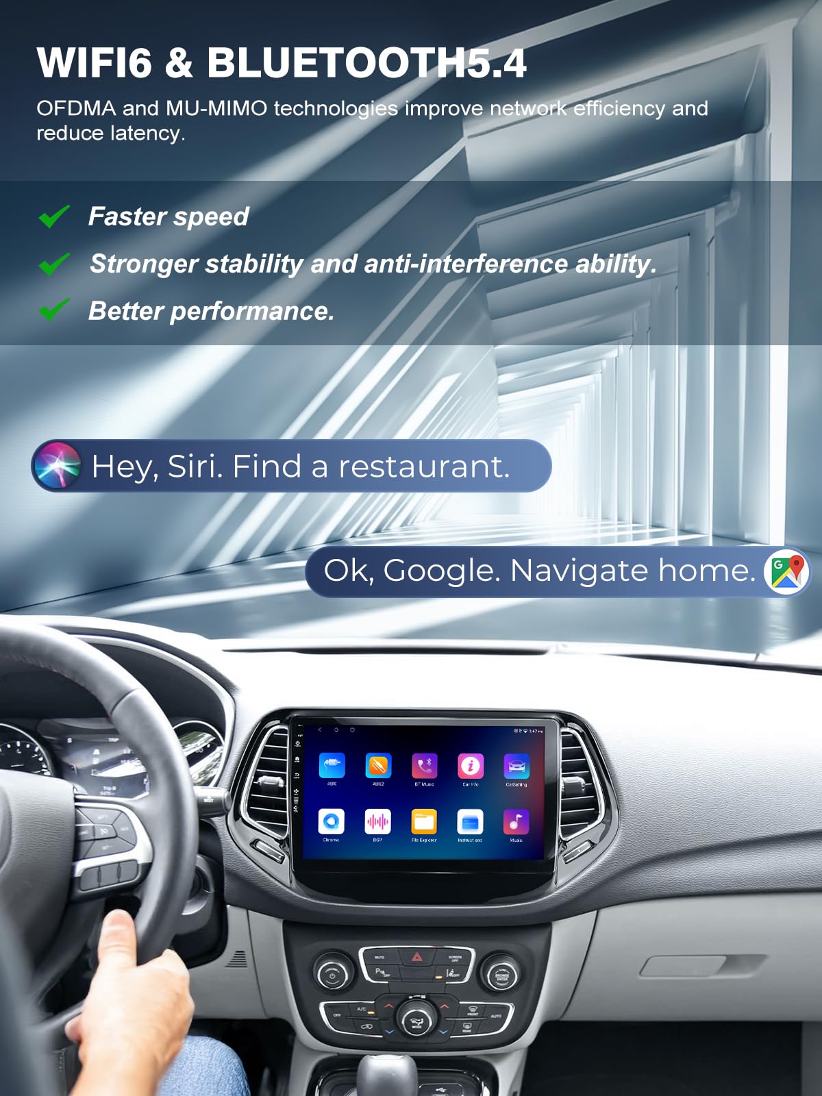 5G WiFi(6) Car Radio for Jeep Compass 2017-2020, Android13/Wireless CarPlay/Android Auto/Touch Screen/GPS Navigation/Bluetooth/FM/HD Backup Camera (2Ram+64Rom)