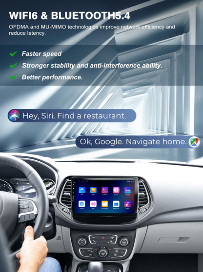 5G WiFi(6) Car Radio for Jeep Compass 2017-2020, Android13/Wireless CarPlay/Android Auto/Touch Screen/GPS Navigation/Bluetooth/FM/HD Backup Camera (2Ram+64Rom)