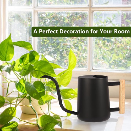 GUKJOB Metal Watering Can - 35oz Stainless Steel with Long Curved Spout for Indoor & Outdoor Plants | Black