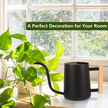GUKJOB Metal Watering Can - 35oz Stainless Steel with Long Curved Spout for Indoor & Outdoor Plants | Black