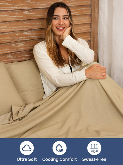 Skiennix Extra Deep King Sheet Set | 6-Piece Breathable Cooling Bedding - Soft, Wrinkle-Free, Heathered Tan