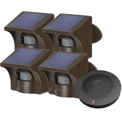 eMACROS Solar Wireless Driveway Alarm System (1/2 Mile Range, 1 Receiver & 4 Solar Sensors) - Weatherproof Outdoor Motion Detector for Farm, Long Driveway & Property Security