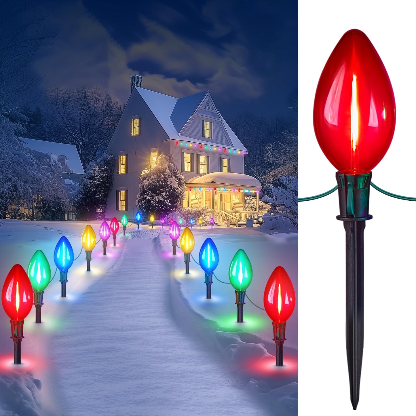 Minetom C9 Christmas Pathway Lights - 13.5ft 10 LED String Lights with 10 Stakes, Waterproof, Multicolor, Model GY-C-50.6-U-B1