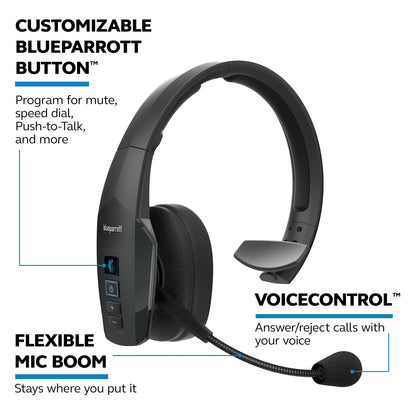 BlueParrott B450-XT Mono Bluetooth Wireless Headphones 96% Noise Canceling Over Head Trucker Headset with Mic, All Day Comfort Padded Headband, 300 ft. Wireless Range, 24 hrs. Talk Time, Black