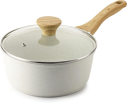 SENSARTE Nonstick White Ceramic Saucepan - 2.0 Quart Cooking Pot with Lid & Stay Cool Handle | Induction Compatible