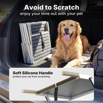 Veehoo Extra Wide Dog Steps for Car SUV Truck Foldable, 4 Steps Portable Aluminum Dog Stairs for Injured Senior Large Dogs 20" Wide, Heavy Duty Pet Ramp Ladder with Non Slip Surface, up to 170lbs