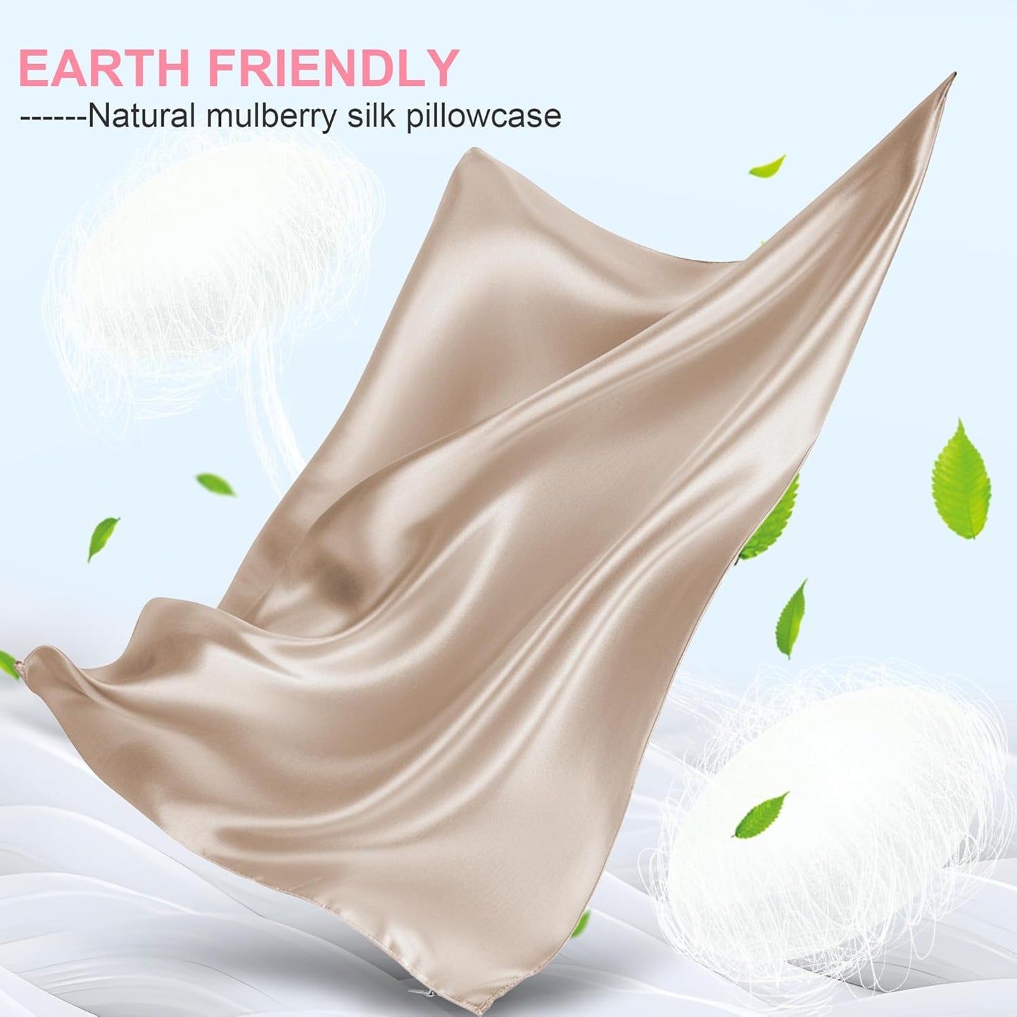 Skiennix Mulberry Silk Pillowcase - Queen Size, Hidden Zipper, Smooth & Breathable, Champagne Color