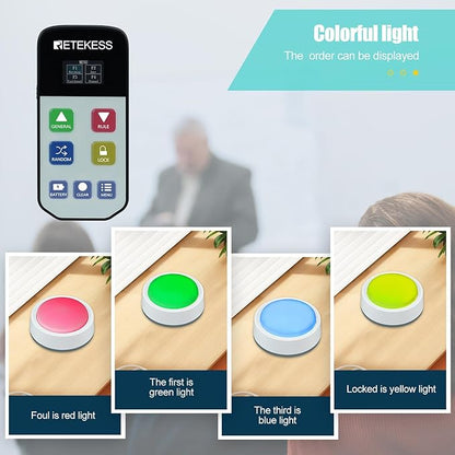 Retekess TM102 Wireless Buzzers for Classroom 10 Players Family Feud Buzzers Large Buttons Show Who Buzzed First Quiz Bowl Answer Buzzers for Game Night School