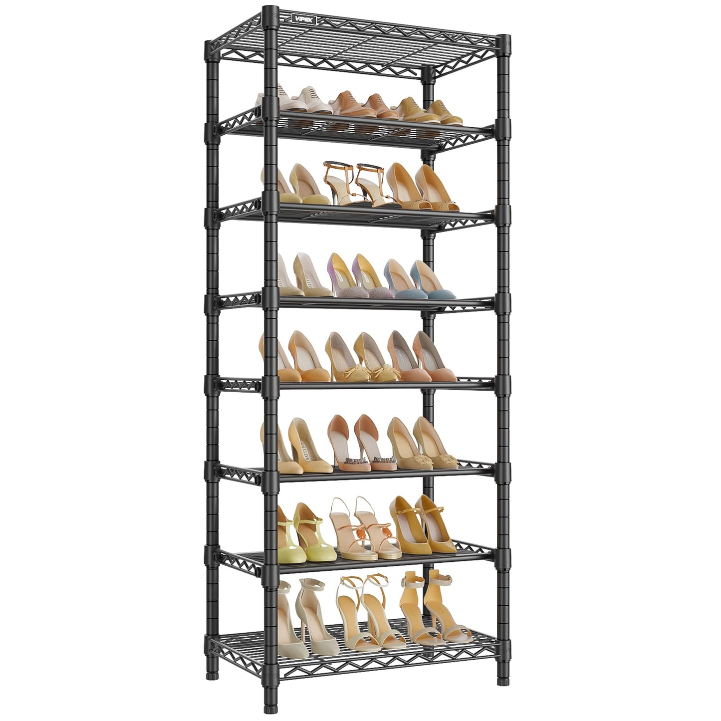 VIPEK S1 Shoe Rack, 8-Tier Metal Durable Shoe Organizer, Heavy Duty Large Capacity Up to 24 Pairs, Adjustable & Detachable Shoe Shelves for Entryway/Bedroom/Closet, Holds Up to 544 lbs, Black