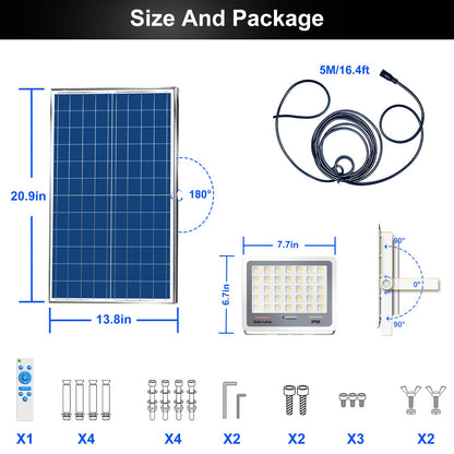 300W Solar Flood Lights Outdoor, 2-Pack 30000LM Dimmable Solar Security Lights with Remote, 3000K-7000K Color Changing, 20000mAh Battery, Dusk to Dawn, IP66 Waterproof, for Yard, Barn, Garage, Pool